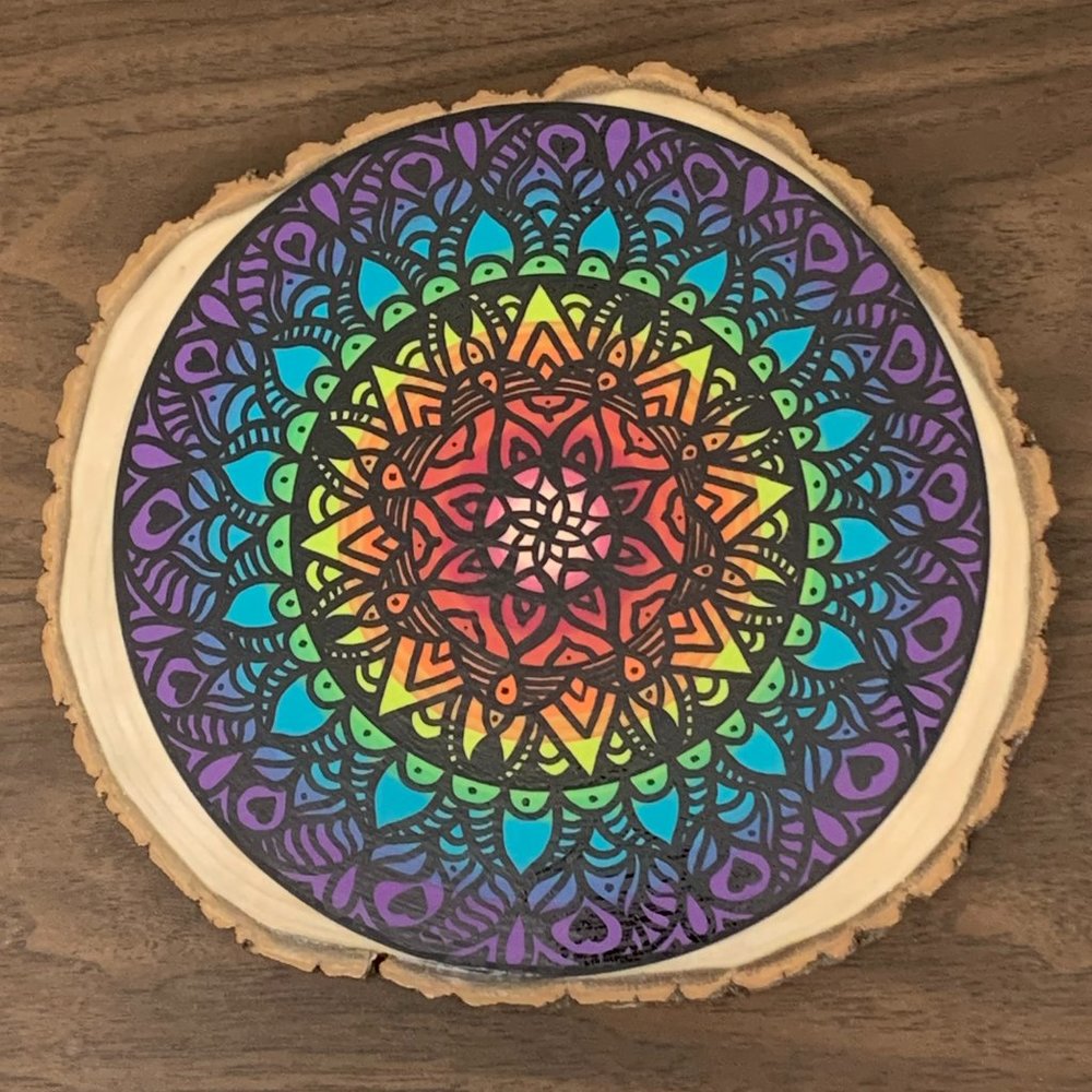 Mandala Wood Slice Wall Art Fine Art Acrylic Painting Custom Home Decor Sustaina